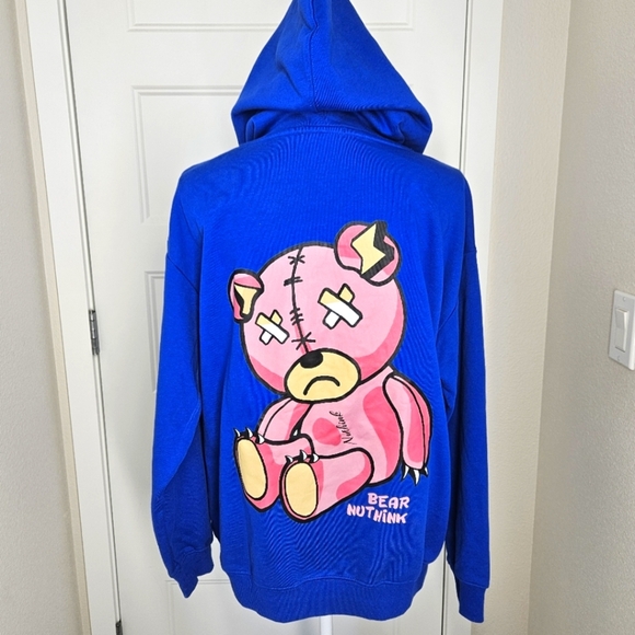 NUTHINK BEAR Blue Hoodie with Graphic Print, Size Medium - Picture 3 of 9